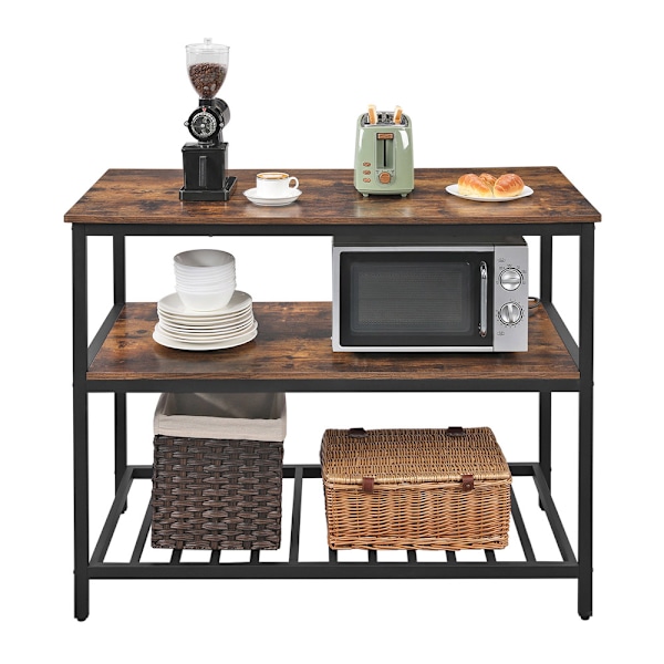 Leivontapöytä / Keittiösaari 2 hyllyllä - Rustic Brown/svart