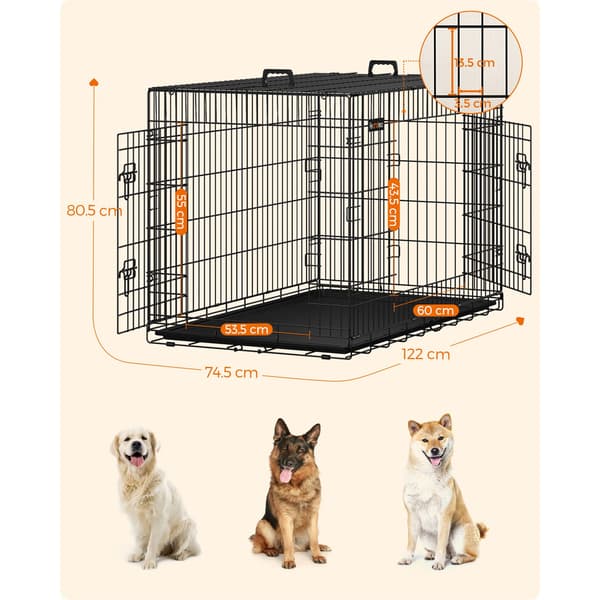 Hopfällbar hundbur med dubbeldörr 122×74,5×80,5 cm – Svart