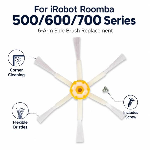 6-armet sidebørste til iRobot Roomba 500–600–700-serien – Kantb