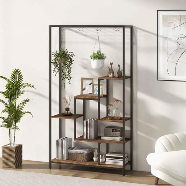 Kasviteline, metallia, 6 hyllyä, 180 cm – Rustiikkinen ruskea