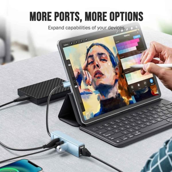 Lemorele USB-C-hub TC43L 4-i-1 med Gigabit Ethernet og USB / US