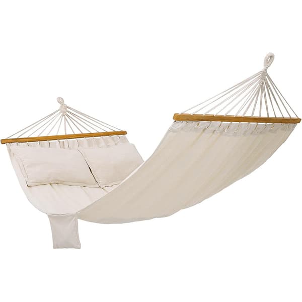 Hängmatta för 2 personer med 2 kuddar, 210 x 150 cm - beige / c