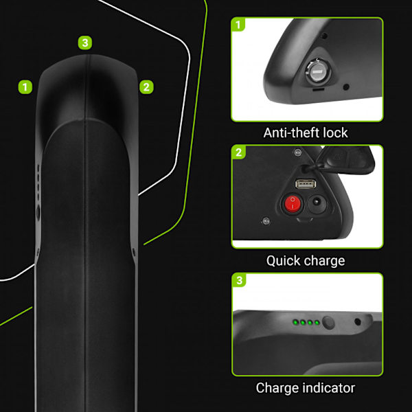 Green Cell elcykelbatteri 36V 15.6Ah med lader