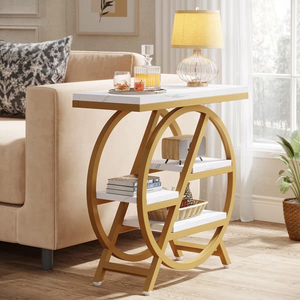 Sidebord med 4 hylder – Kunstmarmor / Guld / Smalt sidebord med