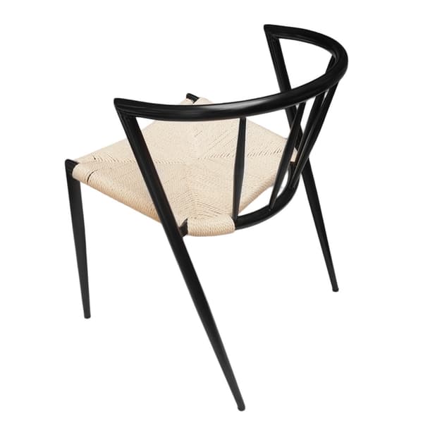 Matstol med karmstolsdesign / stol med svart metallram och flät