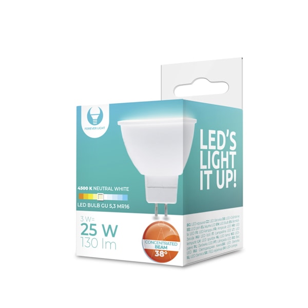 Forever LED-lampe GU5.3 MR16 3W 12V 4500K 130lm 38°