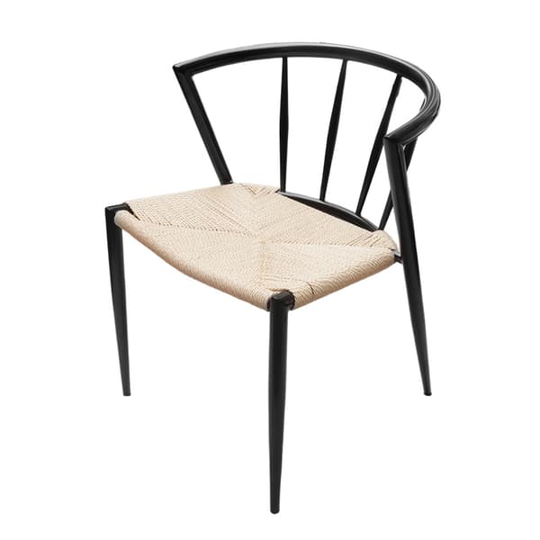 Matstol med karmstolsdesign / stol med svart metallram och flät