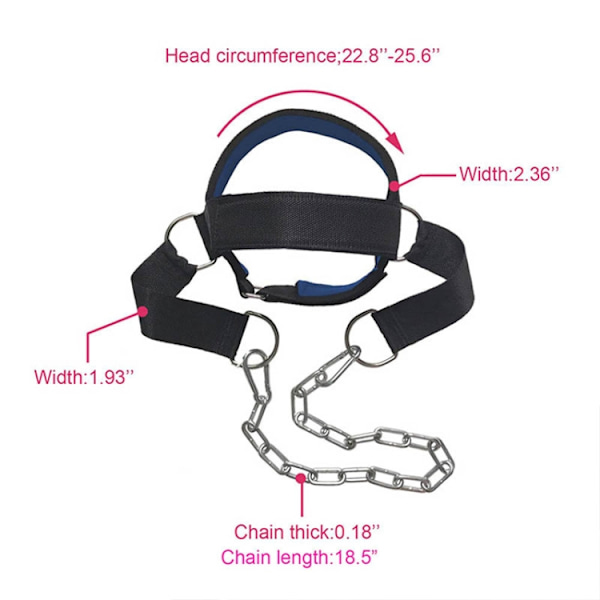 Gym Head Harness - säädettävä niskavaljaat teräketjulla ja pehm