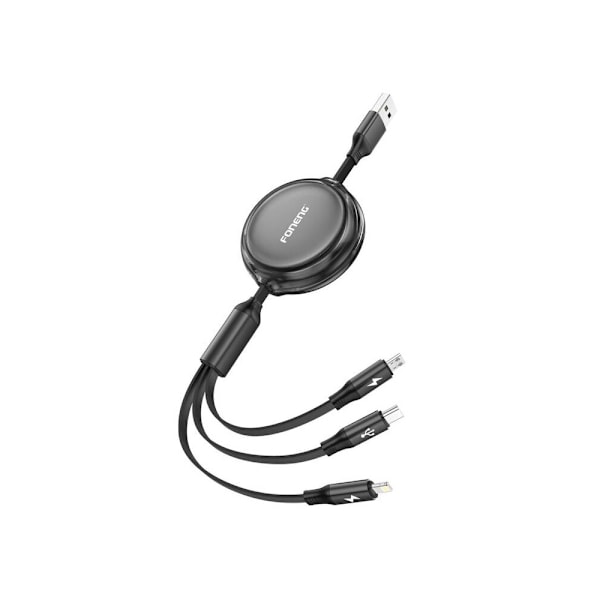 Foneng 3in1 sisäänvedettävä USB-kaapeli - USB-MicroUSB/USB-C/Li