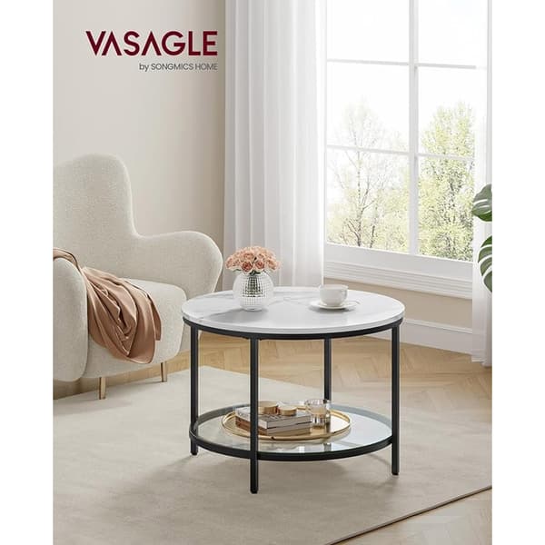 Runt Soffbord i marmorlook med glaskiva undertill - Vit/Svart
