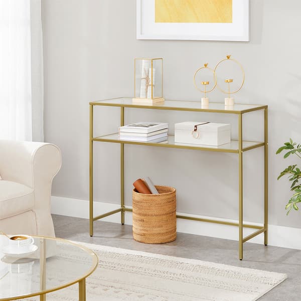 Konsolbord med glasplade og stålramme 100 cm - Guld