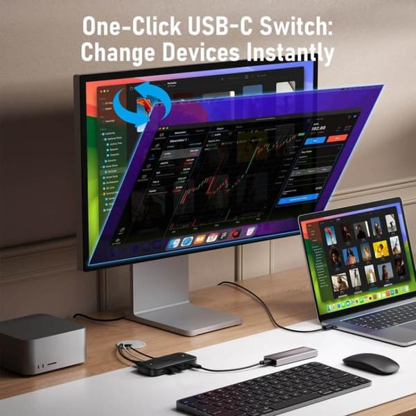 Lemorele KVM-kytkin H200 USB-C, HDMI 4K 60 Hz ja 100 W PD / USB
