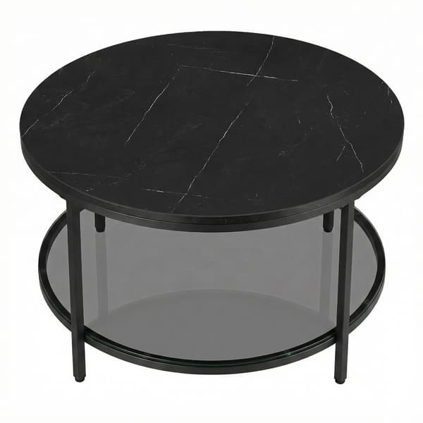 Soffbord i marmorlook med hylla 80 cm - Svart