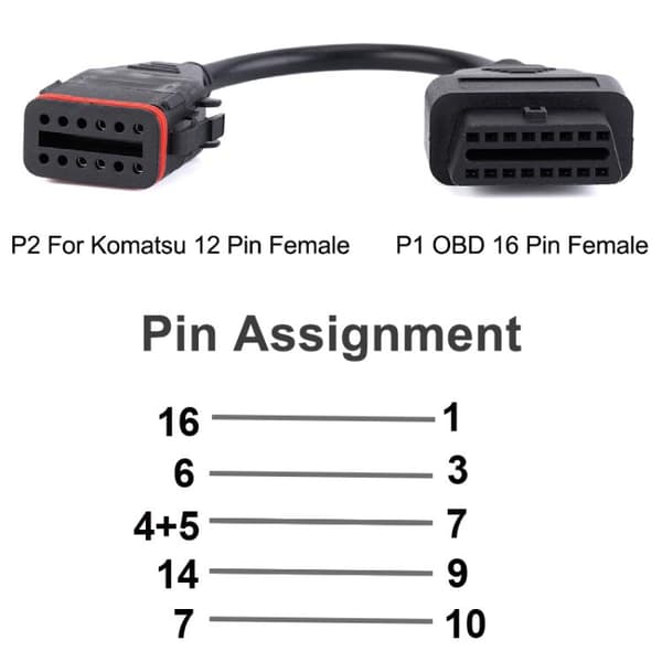 OBD-kabel 12 Pin til 16 Pin for Komatsu/Cummins
