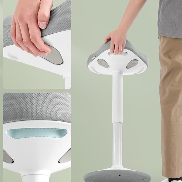 Säädettävä jakkara, jossa on satulaistuin ja liukumaton jalusta