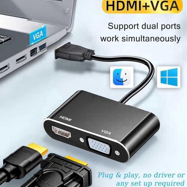 2-i-1 VGA til HDMI-adapter splitter til to skærme
