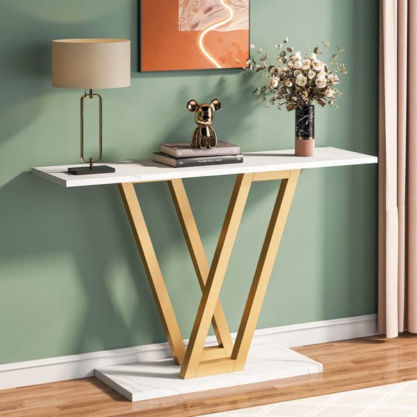 Konsolbord i guld og hvid marmorlook 110 x 30 cm / smalt aflast