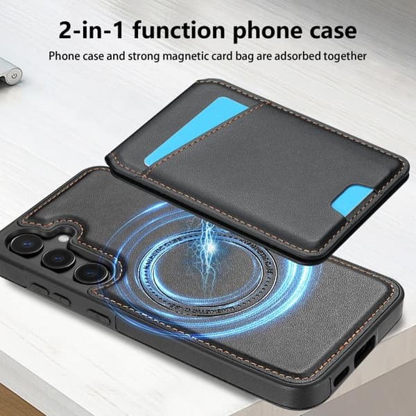 Kortholder og stativ med magnet til Samsung Galaxy S24 - Sort