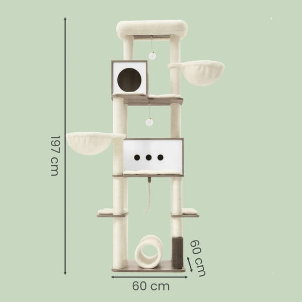 Klösträd med 2 kattbon 192 cm - Gråbeige/Vit
