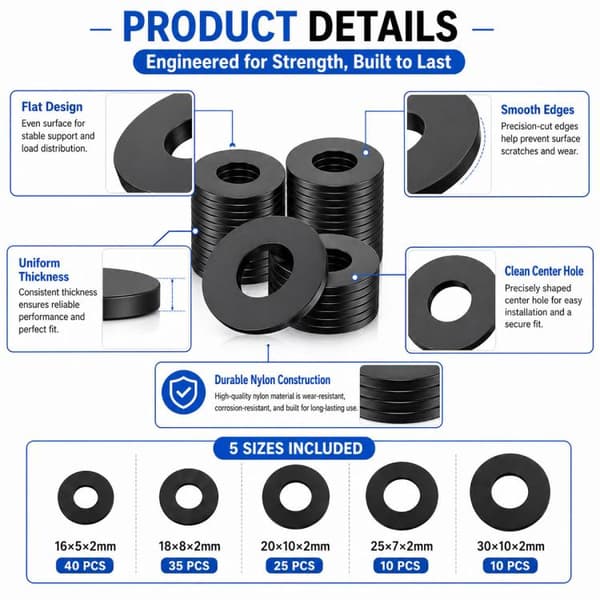 120-pack distansbrickor i nylon / isolerbrickor / washers i 5 s