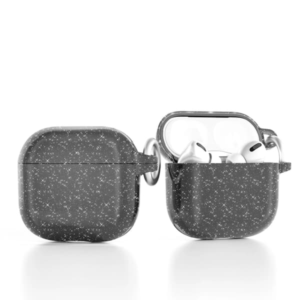 Glitrende beskyttelsesetui til AirPods 4 med metalklips - Sort