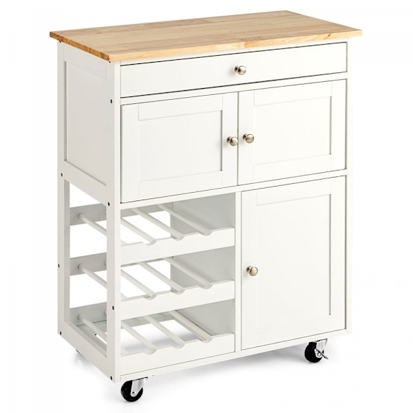 Köksvagn med hjul - vinställ och skåp – Vit