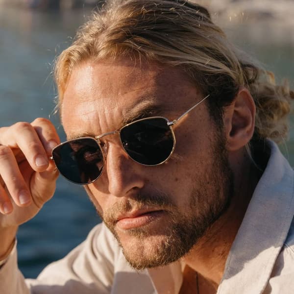 Solbriller - Guld stel med sort linse