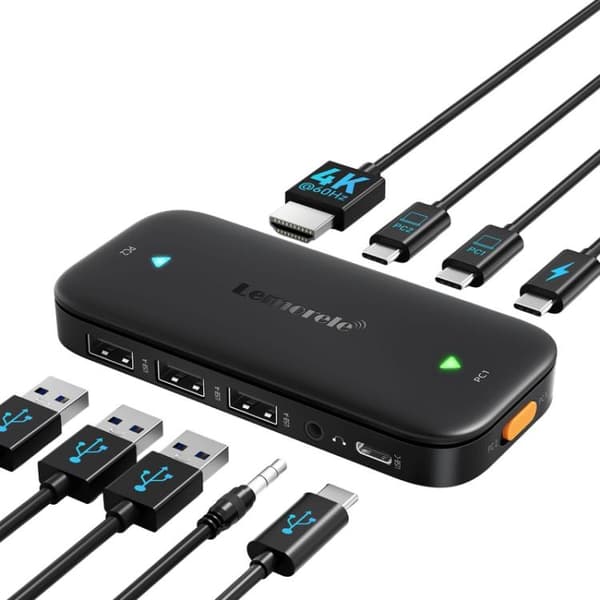 Lemorele KVM-kytkin H200 USB-C, HDMI 4K 60 Hz ja 100 W PD / USB