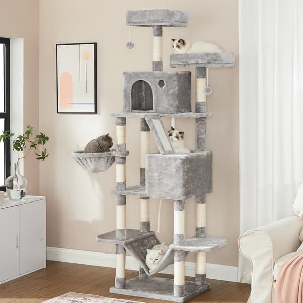 Tukeva ja korkea raapimispuu kissoille – 206 cm, 5 tasoa, sisal