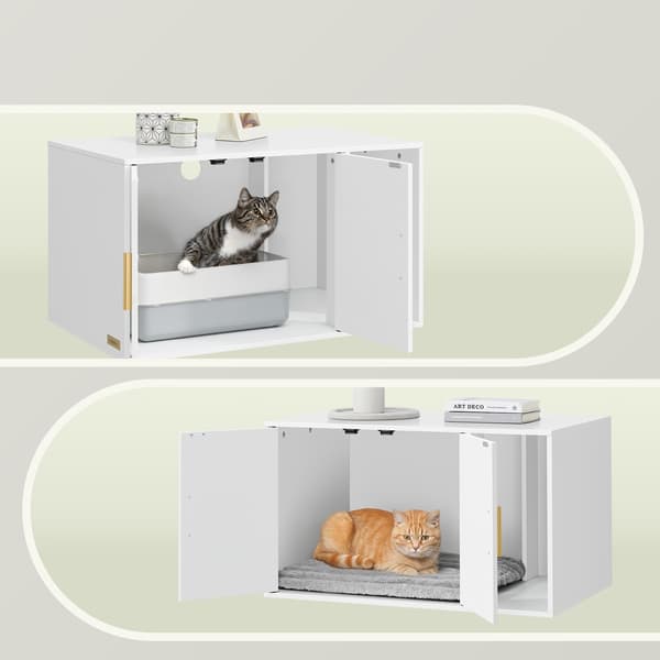 Vitt kattlådeskåp med dubbeldörrar / Möbel för kattlåda / Katth