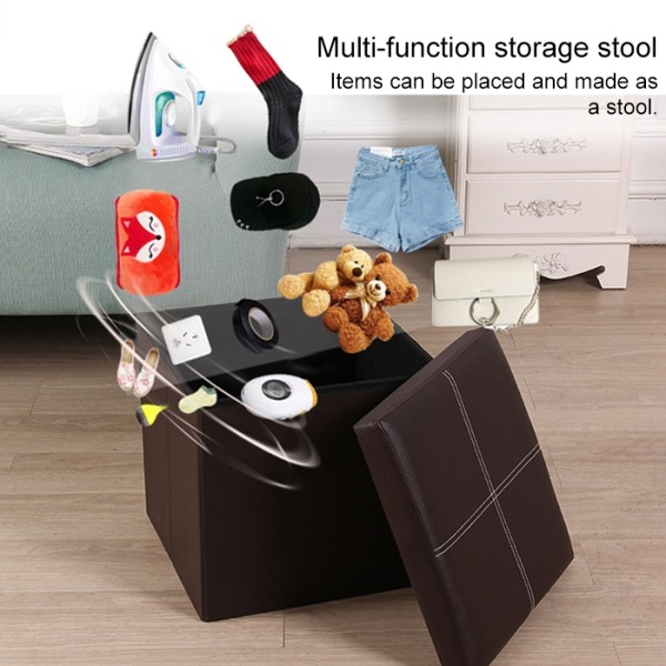 Sittpuff / Fotpall med smart förvaring i imitationsläder 30cm