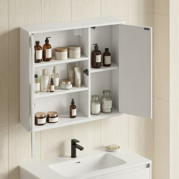 Spegelskåp för badrum 60x55 cm - Vit / Väggskåp med spegel / Ba