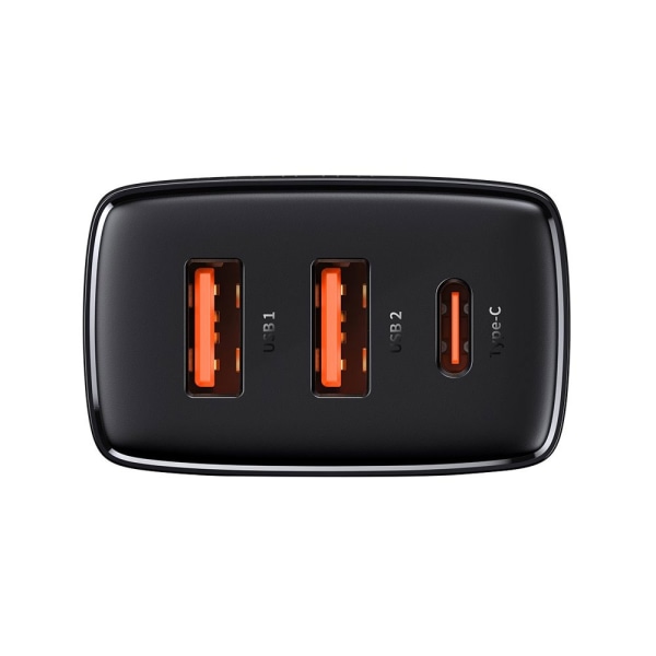 Baseus Væglader 2xUSB, 1XUSB-C 30W 3A - Sort