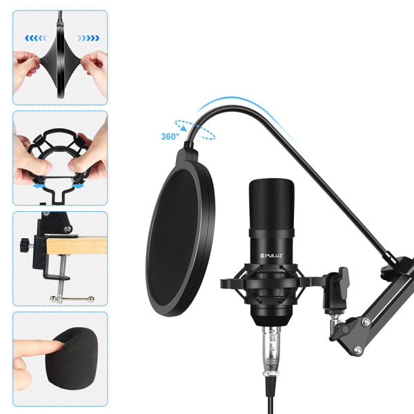 Studio Mikrofon med Flexibelt bordsstativ