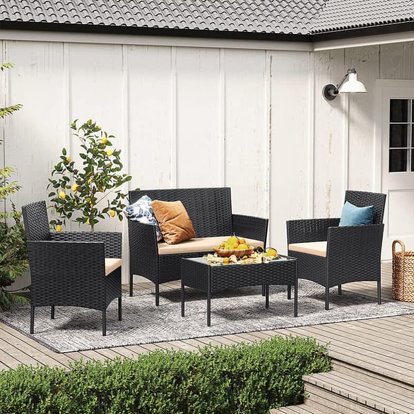 Loungeset i konstrotting 4 delar - 2 stolar, 2-sitssoffa och bo