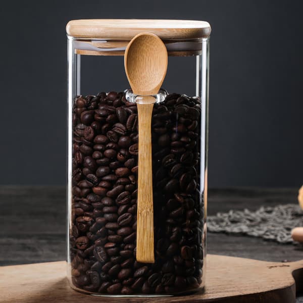 Förvaringsburk med lock och sked av bambu 1500 ml / glasburk me