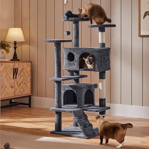 Kattetræ med 3 platforme 49×49×139 cm / kradsetræ med 2 huler,