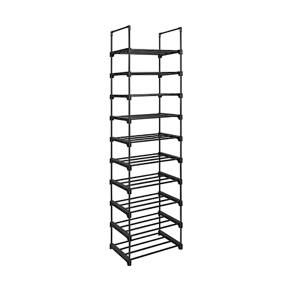 Skoställ med 10 hyllor och anpassningsbar design – Svart