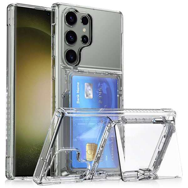 Takakansi korttipaikalla ja jalustalla Samsung S24 Ultra -puhel