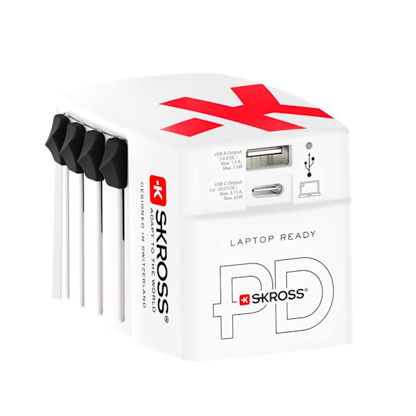 Skross World Travel -sovitin 65W USB + USB-C:llä Valkoinen