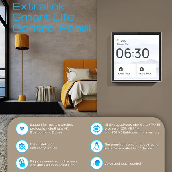 Smart kontrolpanel med berøringsskærm, Wi-Fi, Bluetooth og Zigb