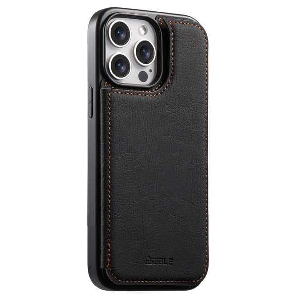 Bagcover i kunstlæder med kortholder til iPhone 15 Pro - Svart