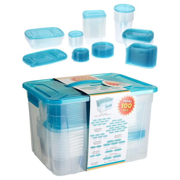 Förvaringsburkar i plast 100 delar (50 burkar + 50 lock) - Tran