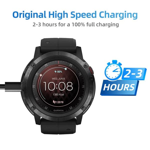 Laddbas till Garmin Fenix 8 med USB-C 1,2m - Svart