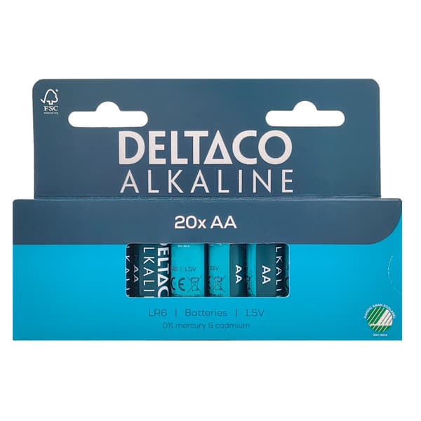 Deltaco Alkaline AA-batterier 20-pack / AA-batterier LR6 / Alka