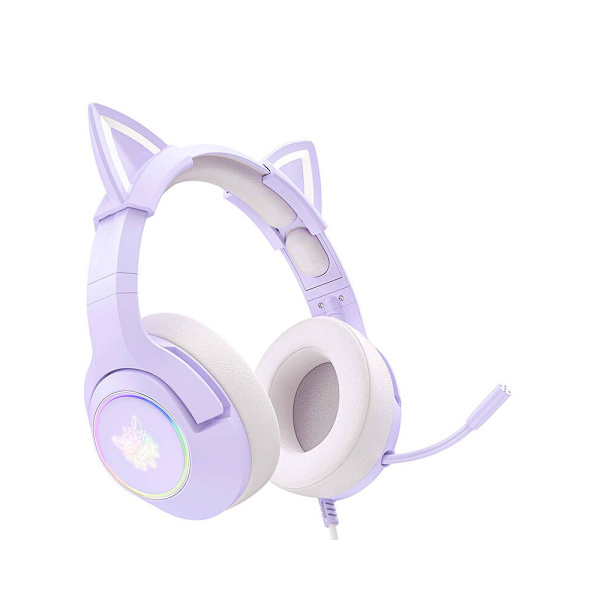 Onikuma K9 Gaming Headset med katteører og RGB-belysning - Lilla