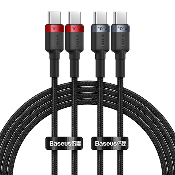 Cafule USB-C-kaapeli 100W 2m 2-pack Power Delivery 2m - 2-pack