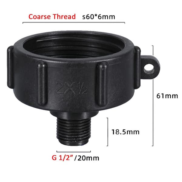 Kytkentäadapteri IBC-säiliölle S60x6mm 1/2'' kierteeseen 2-pakk
