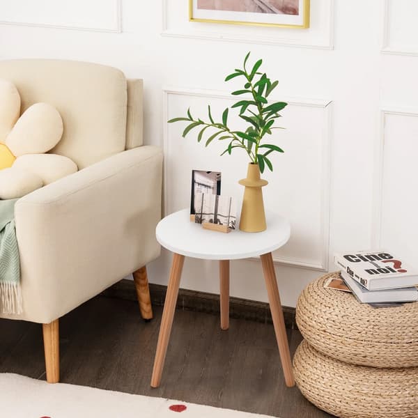 Rundt sidebord 40 cm - Hvid/træ