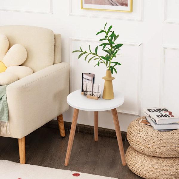 Runt sidobord 40 cm – Vit/Trä